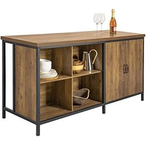 SoBuy KNL01-F Keukenkast - Bruin Metalen Buffetkast met Wielen & 4 Vakken