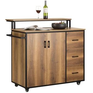 SoBuy Keukenkast Opslag Dressoir Multi-Opslag Keukenkast voor Woonkamer, Eetkamer met 2 Deuren, 3 Laden, 1 Handdoekenrek en 1 Extra Plank - 113x69x106 cm, KNL02-PF