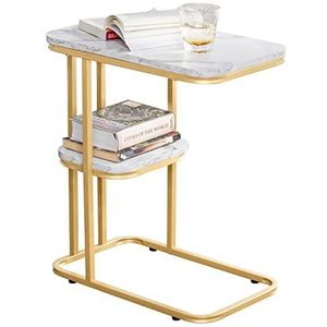 SoBuy FBT110-G Bijzettafel - Gouden Salontafel met Marmereffect