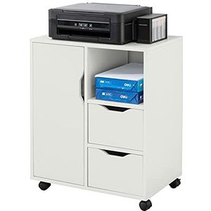 SoBuy Rolling Printer Stand Organizer Mobiele Desktop Voetstuk met Lades en Deur, Kantoor Opslag Unit - 60x35x70 cm, FBT105-W