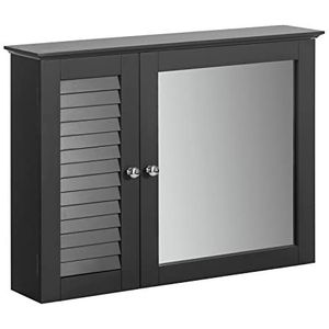 SoBuy BZR55-DG Spiegelkast met lamellendeur, hangkast met spiegeldeur, wandkast, badkamerkast, spiegel, wandspiegel, badkamerspiegel, badkamermeubel, donkergrijs, afmetingen 65 x 49 x 15 cm
