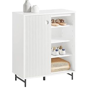 SoBuy FSB62-W Buffetkast - Witte Keukenkast met Schuifdeuren & Wielen