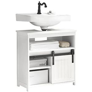 SoBuy Wastafelonderkast - Wastafelonderrek - Badkamerkast onder wastafel- Wastafelmeubel - Wastafelkast - Badkamer Onderkast met Planken en Schuifdeur, HBT: 62 x 60 x 30 cm, Wit, BZR61-W