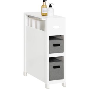 SoBuy Lage kast, Badkamer Kast, Toiletrolhouder, Toiletkast, Smalle Opbergkast, Staande Badkamerkast met 1 Plank en 2 Uitneembare Mand voor Badkamer, Woonkamer, Keuken, 20x60x70cm, Wit, BZR83-W