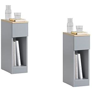 SoBuy Nachtkastje Set van 2,Smalle Bijzettafels met Lade, Ideaal voor Boxspringbed, Banktafel of Telefoontafel, Lichtgrijs, 20x60x35 cm, Grijs, FBT111-HGx2