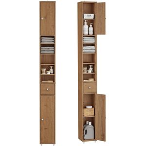 GOPLUS Badkamerkast smal, hoge kast met lade, deuren en planken, badkamerkast, opbergkast voor badkamer, keuken en woonkamer, 20 x 20 x 180 cm (grijs), KW21877DE