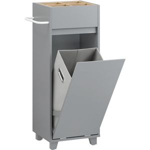 Costway Bamboe Toren Wasmand Badkamer Hoge Kast Met Bamboe Wasmand Met Planken Ideaal 40 X 33 X 160 Cm Natuurlijk