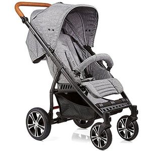 Gesslein Buggy S4 Air+ Design 545 met ligfunctie, klein inklapbaar, voor grote kinderen tot 25 kg, veganistische leren schuif, cognac, in hoogte verstelbaar, kinderwagen, sportwagen, grijs gemêleerd