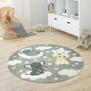 Paco Home Kindervloerkleed Kinderkamer Meisjes Jongens Ster Maan Olifant Regenboog Ø 120 cm Rund