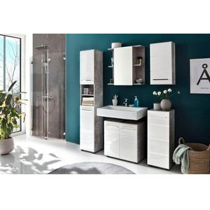 trendteam smart living - Wastafelonderkast onderkast - badkamer - nano - afmetingen (b x h x d) 60 x 60 x 28 cm - kleur beton steen met wit hoogglans - 184630135