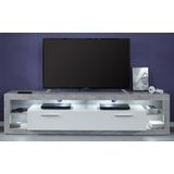 Rock TV-meubel 200 cm 1 vouwbaar, 4 open vakken beton decor, wit, wit hoogglans.