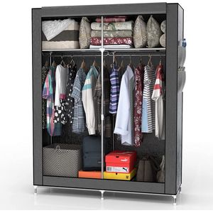 INTIRILIFE Vouwkast 108x170x45 cm in asgrijs - met ritssluiting stoffen kast kledingkast met kledingstang, vakken en zijzak - camping steekkast textiel garderobe