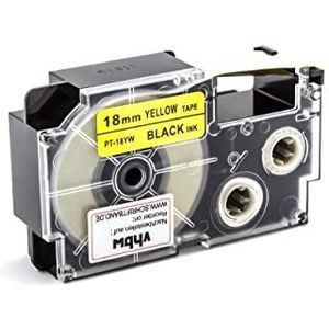 vhbw Tape-cassette, compatibel met Casio KL-7200, KL-750E, KL-780, KL-7400, KL-8100 labelprinter, 18 mm, zwart op geel, pet+ Resin