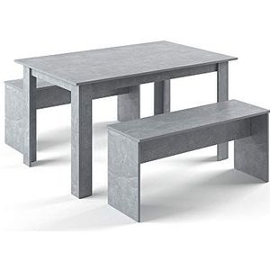 Vicco Eettafel set ""Sentio"", Beton, 90 x 140 cm met 2 banken