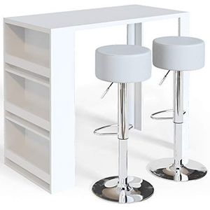 Vicco Bartafel set – 57 x 117 cm met 2 barkrukken Wit met 2 barkrukken