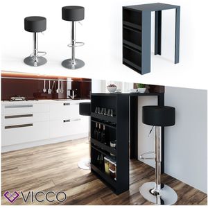 Bartisch-Set , Anthrazit, 57 x 80 cm mit 2 Barhockern Vicco