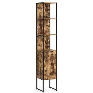 Vicco Hochschrank Fyrk, Eiche rustikal/Schwarz, 33 x 185 cm