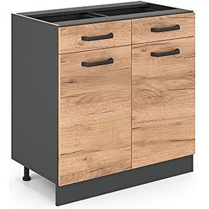 Vicco Keukenonderkast ""R-Line"", Krachtige eik goud/Antraciet, 80 cm zonder werkblad