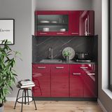 VICCO Küchenzeile R-LINE SINGLE Einbauküche 140 cm Küche Küchenblock Singleküche Anthrazit Bordeaux Hochglanz
