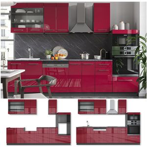 Vicco Fame-Line Complete keukeneenheid – 300 cm met hoge kast, zonder werkblad Bordeaux hoogglans/antraciet met hoge kast, zonder werkblad