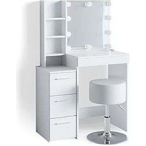 Vicco Make-uptafel set met kruk Meryl, Wit, cm met LED-verlichting en kruk