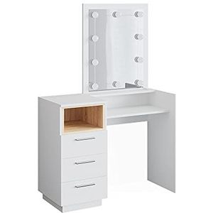 Vicco kaptafel met licht Beatrice, Wit/Eiken, 100 cm met LED-verlichting