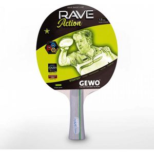 GEWO Rave Action Tafeltennisbatje, gecontroleerd tafeltennisbatje voor beginners, compleet raver-batje met raver-coating, hoge controle en snelheid, concaaf, 1,5 mm dikke spons