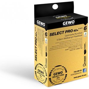 GEWO Select PRO Tafeltennisballen, 3 sterren tafeltennisbal van plastic 40+ met naad, ITTF-gecertificeerde wedstrijdballen, 6 hoogwaardige professionele tafeltennisballen, 40 mm diameter, wit