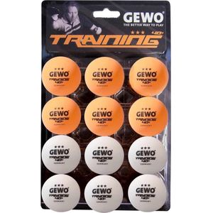 GEWO 3-sterren tafeltennisballen, 40 mm, wit/oranje, 12 stuks