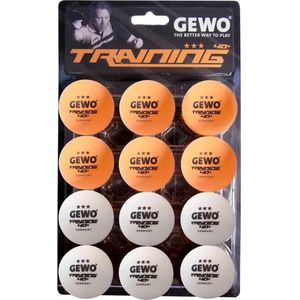 GEWO Training 40+ tafeltennisballen - 3 sterren tafeltennisbal van ABS plastic met naad - hoogwaardige trainingsballen, diameter 40 mm, voorraadverpakking met 12 stuks, oranje en wit gemengd