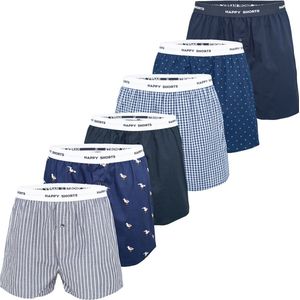 Happy Shorts - Boxershorts - Nachtblauw Lichtblauw Donkerblauw Wit - 6er Pack