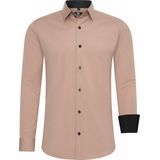 Rusty Neal - Overhemd Uni - Overhemd - Beige - Slim Fit - Katoen, Polyester, Elastaan