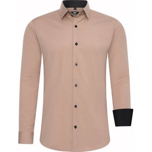 Rusty Neal - Overhemd Uni - Overhemd - Beige - Slim Fit, Katoen, Polyester, Elastaan