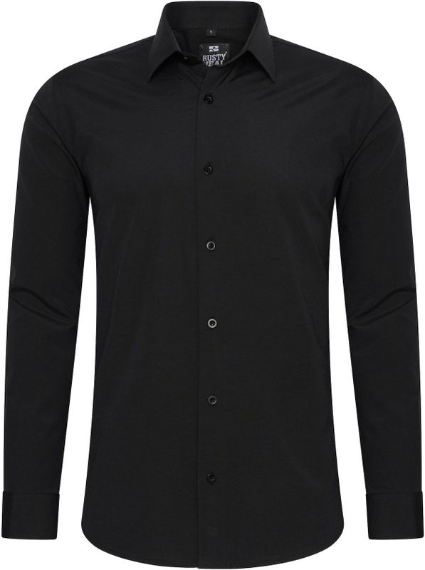 Rusty Neal - Overhemd - Zwart - Katoen Polyester Elastaan