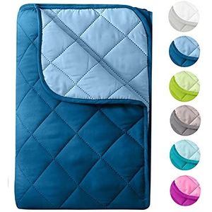 Wometo Zomerdekbed, van microvezel, omkeerbaar, 155 x 220 cm, OekoTex, wasbaar op 95 graden Celsius, zonder hoes te gebruiken, vrolijke kleuren, donkerblauw en blauw