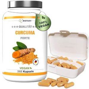Curcuma Forte – 365 capsules – 4500 mg per dagelijkse portie – inclusief pillendoosje – hoge dosis – veganistisch – met zwarte peper – laboratoriumgetest