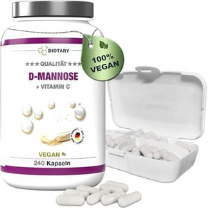 D-mannose hoge dosis – 1950 mg dagelijkse portie – 240 capsules – met vitamine C – inclusief pillendoosje – laboratoriumgetest – veganistisch – premium kwaliteit – 100 natuurlijk – zonder toevoegingen