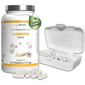 L-carnitine, 320 capsules, 3000 mg dagportie, 3 maandvoorraad, inclusief pillendoos, hoog gedoseerde L-carnitine capsules, 100% vegan, populair bij lijners, afvallen, vet verbranden, vetverbrander