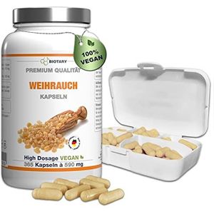 Boswellia Serrata - 365 capsules - 940 mg dagportie - 6 maanden voorraad - inclusief pillendoosje - 85% boswellic acid - 100% Indian boswellia serrata â€“ vegan - premium kwaliteit - laboratorium getest