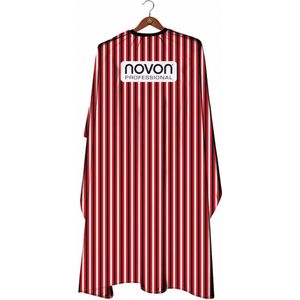 Novon - Kappersmantel - Rood en wit gestreept - Kapmantel - Kapsalon - Kraag met haaksluiting