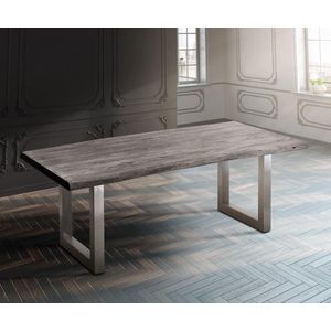Massief houten tafel Live-Edge Acacia Platinum 200x100 boven 5,5 cm breed houten tafel