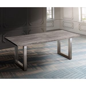 Esstisch Edge 180x90 XL Akazie Platin Edelstahl Breit Live-Edge