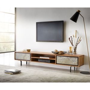 TV-meubel Juwelo 200 cm acacia natuur steenfineer open vak metaal zwart