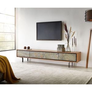 TV-meubel Juwelo 200x35x40 acacia natuursteen zwart