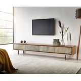 Tv-meubel Juwelo 220 cm acacia natuur steen fineer metaal zwart