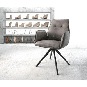 Gestoffeerde-stoel Zoa-Flex kruisframe hoekig zwart microvelours grijs antiek pocketveer kern