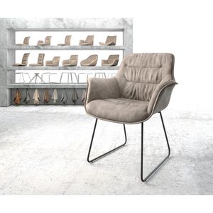 Gestoffeerde-stoel Kaira-Flex slipframe zwart microvelours taupe vintage