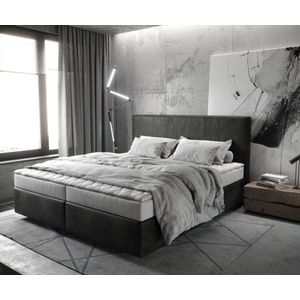 Bed Dream Well Antraciet Vintage Microvezel stof met matras en topper boxspring bed