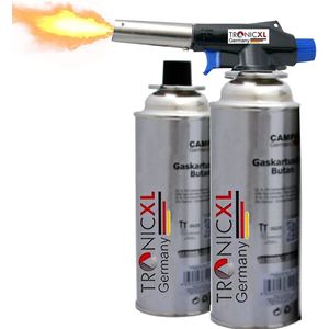 TronicXL Soldeerbrander + 2 cartridges, opzetstuk voor butaangas, gasbrander, gasaansteker, soldeerl