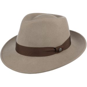 Lierys City Vilthoed Dames/Heren - heren hoed maffia Bogart met ripsband voor Zomer/Winter - XL (60-61 cm) beige